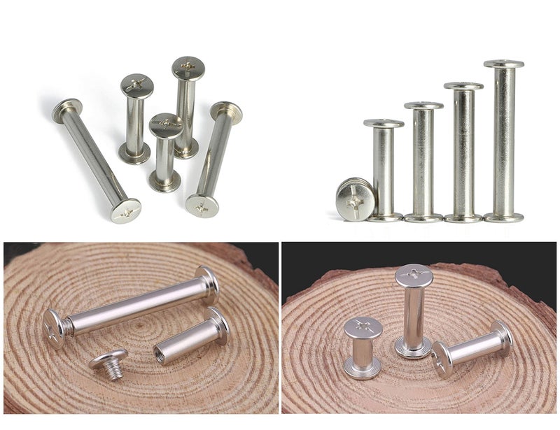 LBY 160pcs Phillips Chicago Screws, M5 x 6/8/10/12/15/18mm Binding Screw Posts, Binding Barrels and Screws Assortment Kit, with Extention Posts (40pcs), Nickel-Plated (Silvery) - Image 2